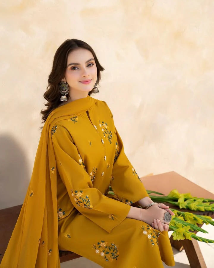 Mustard 3-Pc lawn Fabric